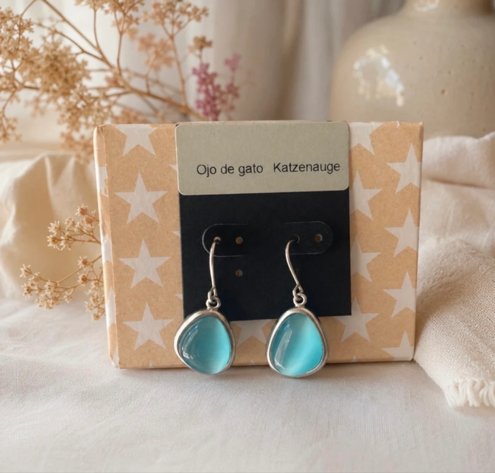 Pendientes de Ojo de Gato Azul Turquesa | Elegantes